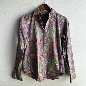Chaps Classic Women’s Purple Green Multicolor Paisley Print Button Up Top Blouse